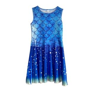 Girl’s Ocean Blue Mermaid Scales & Tail Fit & Flare Dress